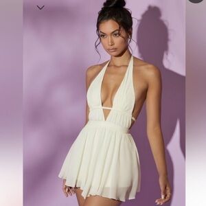 Oh Polly Cream/White Satin Dress - US 2 MSRP $110